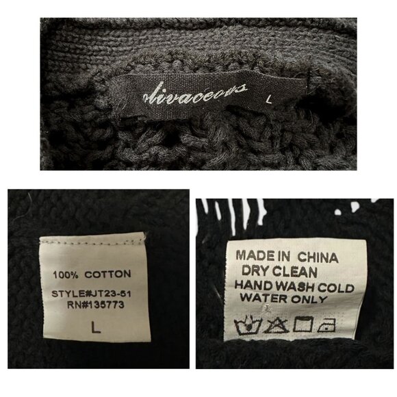 Olivaceous Cotton Cardigan with Open weave, Black, Size L - Picture 3 of 16